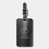 Modernes Monogram Black Gray Glam Metallic Gepäckanhänger (Vorderseite vertikal)