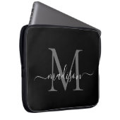 Modernes Monogram Black Gray Silver Girly Script Laptopschutzhülle (Vorne Rechts)