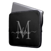 Modernes Monogram Black Gray Silver Girly Script Laptopschutzhülle (Vorderseite Links)