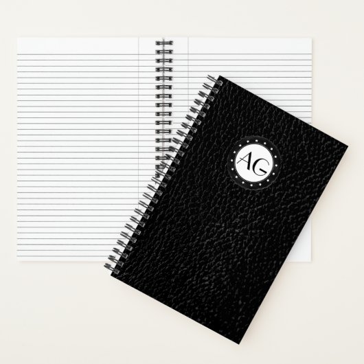 Modernes Monogram Black Leather Spiral Notebook Notizblock (Innen)