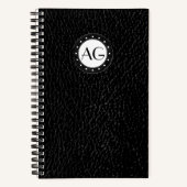 Modernes Monogram Black Leather Spiral Notebook Notizblock (Vorderseite)
