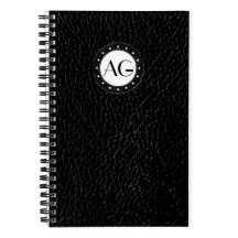 Modernes Monogram Black Leather Spiral Notebook