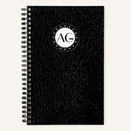 Modernes Monogram Black Leather Spiral Notebook Notizblock