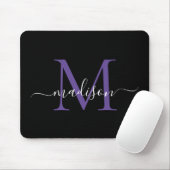 Modernes Monogram Black Lila Violet Girly Script Mousepad (Mit Mouse)