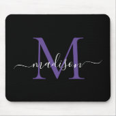 Modernes Monogram Black Lila Violet Girly Script Mousepad (Vorne)