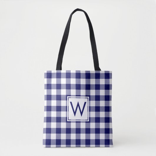 Modernes Monogram Blue and White Gingham Pattern Tasche (Vorderseite)