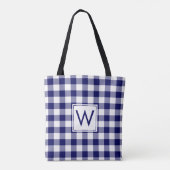Modernes Monogram Blue and White Gingham Pattern Tasche (Rückseite)