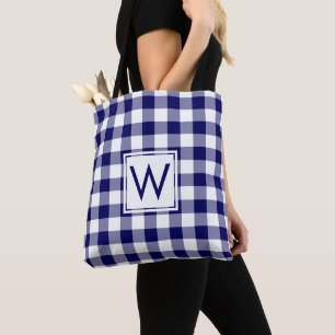 Modernes Monogram Blue and White Gingham Pattern Tasche
