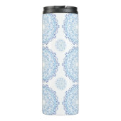 Modernes Monogram Blue Floral Stilvolles Muster Thermosbecher (Rückseite)