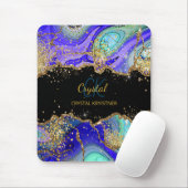 Modernes Monogram Blue Green Agate Glitzer Noteboo Mousepad (Mit Mouse)
