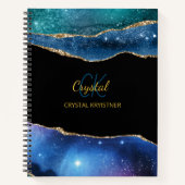 Modernes Monogram Blue Green Agate Glitzer Noteboo Notizblock (Vorderseite)