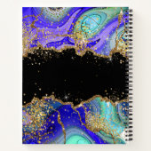 Modernes Monogram Blue Green Agate Glitzer Noteboo Notizblock (Rückseite)