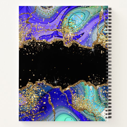 Modernes Monogram Blue Green Agate Glitzer Noteboo Notizblock (Rückseite)