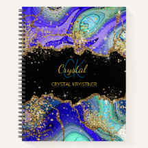 Modernes Monogram Blue Green Agate Glitzer Noteboo