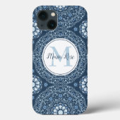 Modernes Monogram Blue Simple Mandala Custom Case-Mate iPhone Hülle (Rückseite)