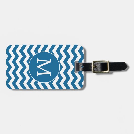 Modernes Monogram Blue Zickzack Stripes Muster Gepäckanhänger (Vorderseite horizontal)