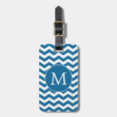 Modernes Monogram Blue Zickzack Stripes Muster Gepäckanhänger (Vorderseite vertikal)