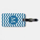 Modernes Monogram Blue Zickzack Stripes Muster Gepäckanhänger (Rückseite horizontal)