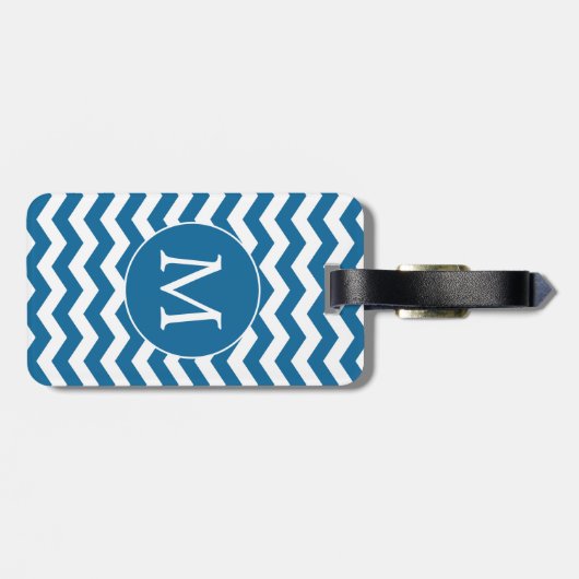 Modernes Monogram Blue Zickzack Stripes Muster Gepäckanhänger (Rückseite horizontal)