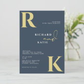 Modernes Monogram Bright Bold Navy Blue Foto Einladung (Stehend Vorderseite)