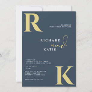 Modernes Monogram Bright Bold Navy Blue Foto Einladung