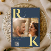 Modernes Monogram Bright Bold Navy Blue Foto Einladung