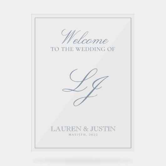 Modernes Monogram Classic Dusty Blue Script Willko Acrylschild (Vorderseite)