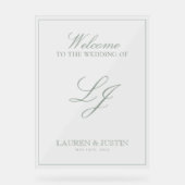 Modernes Monogram Classic Sage Green Script Willko Acrylschild (Vorderseite)