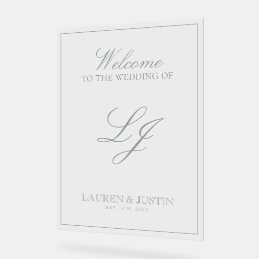 Modernes Monogram Classic Sage Green Script Willko Acrylschild (Winkel)