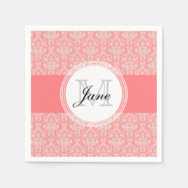 Modernes Monogram Damask Napkin Coral Serviette