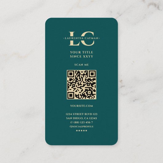 Modernes Monogram Dark Aquamarin Gold Dentist Visitenkarte (Rückseite)