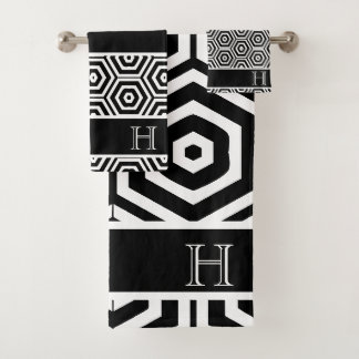 Modernes Monogram-Designs Schwarz-Weiß-Badezimmer Badhandtuch Set