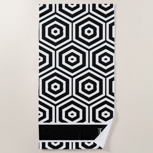 Modernes Monogram-Designs Schwarz-Weiß-Badezimmer Strandtuch (Vorderseite)