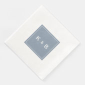 Modernes Monogram Dustblau-Weiß-Abendessen Serviette (Ecke)