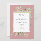 Modernes Monogram Dusty Rose Grüne Foto Hochzeit Einladung (Vorderseite)
