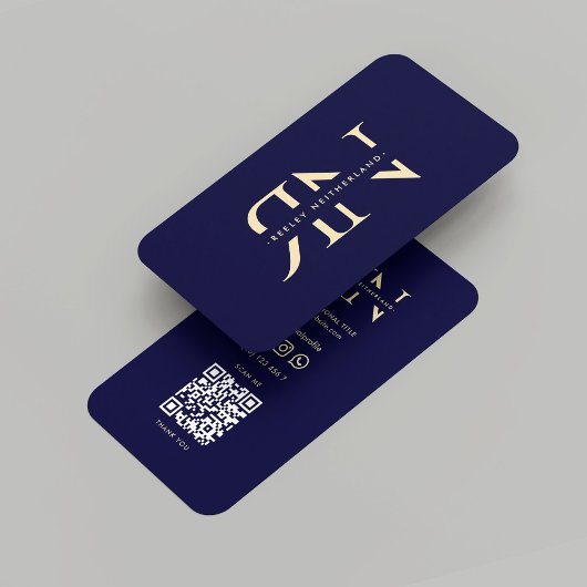 Modernes Monogram Elegant Midnight Blue Gold Initi Visitenkarte