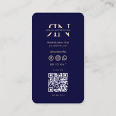 Modernes Monogram Elegant Midnight Blue Gold Initi Visitenkarte (Rückseite)