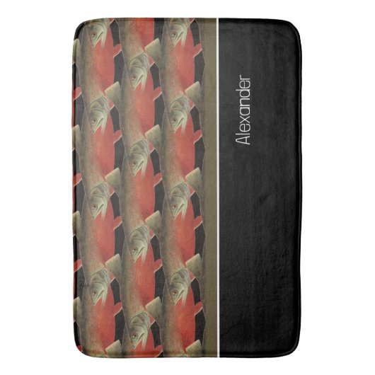 Modernes Monogram Fisch Lachs Design Schwarz-weiß  Badematte (Vorderseite Vertikal)