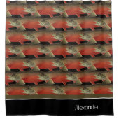 Modernes Monogram Fisch Lachs Design Schwarz-weiß  Duschvorhang (Vorderseite)