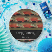 Modernes Monogram Fisch Lachs Design Schwarz-weiß  Pappteller (Party)