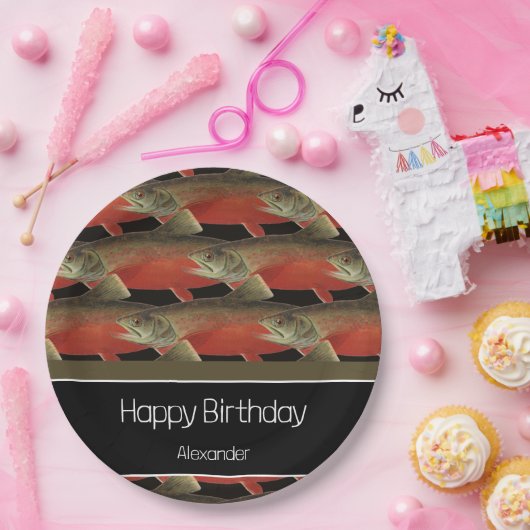 Modernes Monogram Fisch Lachs Design Schwarz-weiß  Pappteller (Party)