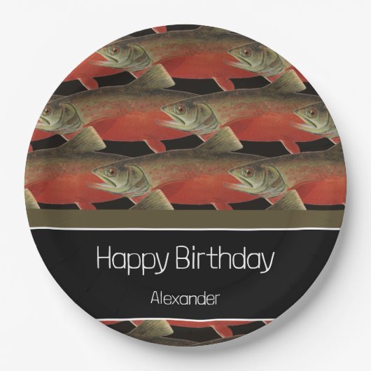 Modernes Monogram Fisch Lachs Design Schwarz-weiß  Pappteller (Vorderseite)