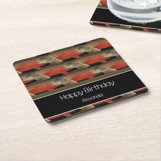 Modernes Monogram Fisch Lachs Design Schwarz-weiß Rechteckiger Pappuntersetzer (angewinkelt)