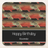 Modernes Monogram Fisch Lachs Design Schwarz-weiß Rechteckiger Pappuntersetzer (Vorderseite)