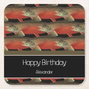 Modernes Monogram Fisch Lachs Design Schwarz-weiß  Rechteckiger Pappuntersetzer