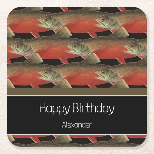 Modernes Monogram Fisch Lachs Design Schwarz-weiß Rechteckiger Pappuntersetzer (Vorderseite)