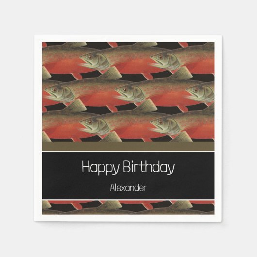 Modernes Monogram Fisch Lachs Design Schwarz-weiß Serviette (Vorderseite)