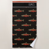 Modernes Monogram Fisch Lachs Design Schwarz-weiß  Strandtuch (Vorderseite)