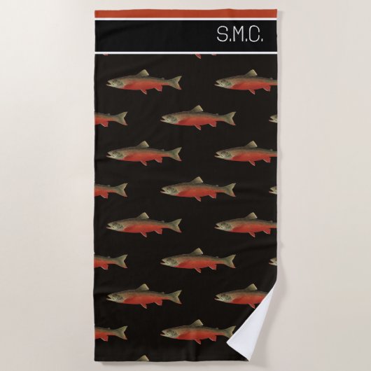 Modernes Monogram Fisch Lachs Design Schwarz-weiß  Strandtuch (Vorderseite)
