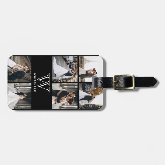 Modernes Monogram-Foto Collage Gepäckanhänger (Vorderseite horizontal)